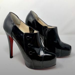 Christian Louboutin Patent Black Booties with button detailing 38